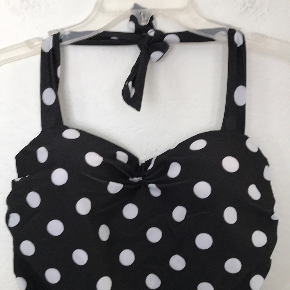 🖤NEW BLACK W/WHITE POLKA DOTS ONE PIECE SUIT PUSH UP BRA W/UNDERWIRES XL NWOT - Picture 2 of 7